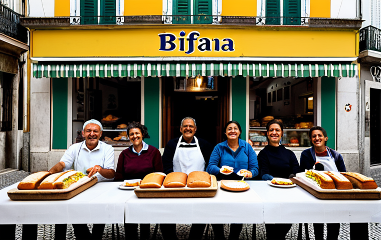 **

"A vibrant 'tasca' in Lisbon, Portugal, showcasing a family-run establishment. Patrons are fully clothed, enjoying 'bifana' sandwiches at simple tables. The scene is lively, depicting authentic Portuguese culture. Focus on well-formed hands holding the sandwiches. Safe for work, appropriate content, professional photography, perfect anatomy, natural proportions, modest clothing, family-friendly."

**