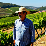 **

"A Portuguese farmer, fully clothed in appropriate farming attire, inspecting a healthy vineyard. Rolling hills of vineyards in the background, under a bright, sunny sky. Focus on sustainable agriculture practices. Safe for work, appropriate content, professional photography, perfect anatomy, natural proportions, family-friendly, fully clothed, modest clothing."

**