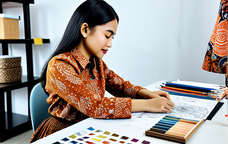 Modern Batik Designer**

"A young, professional Malaysian woman, fully clothed in a stylish, modern batik blouse and modest skirt, working at a bright design studio desk, surrounded by fabric swatches and design sketches, safe for work, perfect anatomy, natural pose, well-formed hands, proper finger count, natural body proportions, high-resolution, professional photography, appropriate content."

**